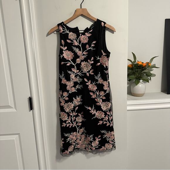 Jessica Howard Black Pink Gold Floral Embroidered Mini Dress 6 - Picture 9 of 10